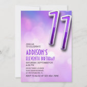 パープルピンク《写真》ぼけ味11誕生日招待状 招待状 (正面)