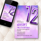 パープルピンク《写真》ぼけ味12番目の誕生日招待状 招待状