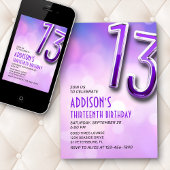 パープルピンク《写真》ぼけ味13番目の誕生日招待状 招待状