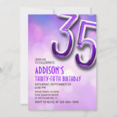 パープルピンク《写真》ぼけ味35番目の誕生日招待状 招待状 (正面)