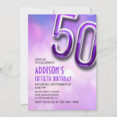 パープルピンク《写真》ぼけ味50番目の誕生日招待状 招待状 (正面)