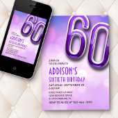 パープルピンク《写真》ぼけ味60番目の誕生日招待状 招待状