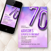 パープルピンク《写真》ぼけ味70番目の誕生日招待状 招待状