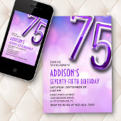 パープルピンク《写真》ぼけ味75番目の誕生日招待状 招待状