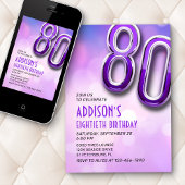 パープルピンク《写真》ぼけ味80番目の誕生日招待状 招待状