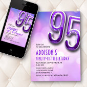 パープルピンク《写真》ぼけ味95番目の誕生日招待状 招待状