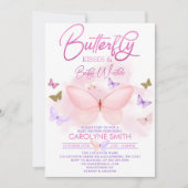 パープルピンク&金ゴールドバタフライキスベビーシャワー 招待状 (正面)