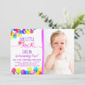 パープルピンクBALLOON girl 1st Birthday招待状 招待状 (スタンド正面)