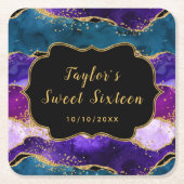 パープルピーコックアゲートSweet sixteen スクエアペーパーコースター (正面)