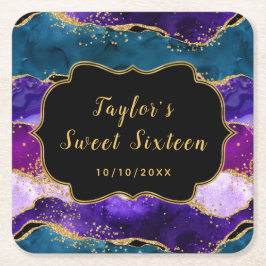 パープルピーコックアゲートSweet sixteen スクエアペーパーコースター