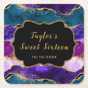 パープルピーコックアゲートSweet sixteen スクエアペーパーコースター