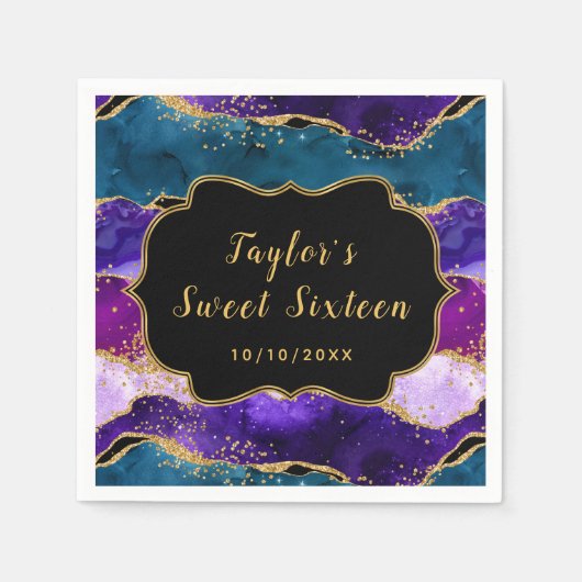 パープルピーコックアゲートSweet sixteen スタンダードカクテルナプキン (正面)