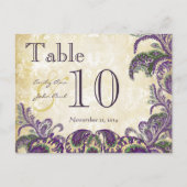 パープルピーコックカラー結婚ペイズリーのテーブル番号 ポストカード (裏面)