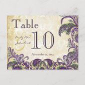 パープルピーコックカラー結婚ペイズリーのテーブル番号 ポストカード (正面)