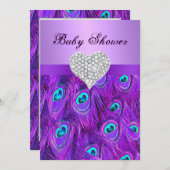 パープルピーコックダイヤモンドハートベビーシャワー招待状 招待状 (正面/裏面)