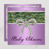パープルピーコックダイヤモンドボウベイビーシャワー招待状 招待状 (正面/裏面)