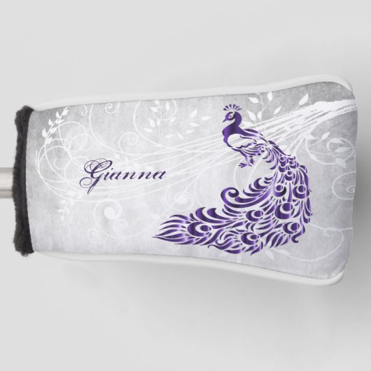 パープルピーコックパーソナライズされたゴルフヘッドカバー ゴルフヘッドカバー (正面)