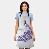 パープルピーコックパーソナライゼーションプリントエプロン エプロン (着用した状態)