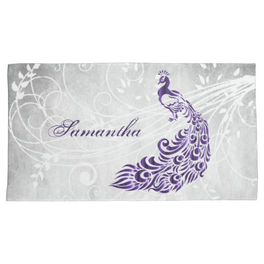 パープルピーコックピローパーソナライズされたケース 枕カバー (正面右)