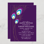 パープルピーコックフェザーズブライダルシャワー 招待状 (正面/裏面)