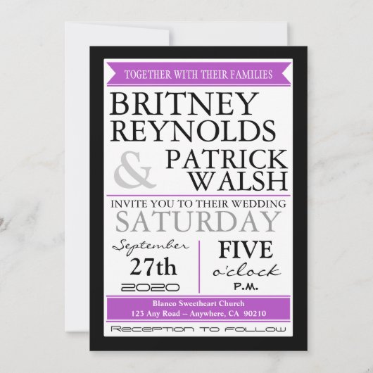 パープルピーコックフェザー結婚式招待状 招待状 (裏面)