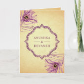 パープルピーコックフェザーQRコードインディアン結婚ズ 招待状 (正面)