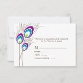 パープルピーコックフェザーRSVPカード 出欠カード (正面)