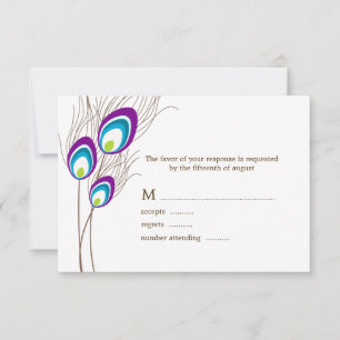 パープルピーコックフェザーRSVPカード 出欠カード