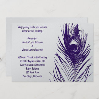 パープルピーコックフ結婚ェザーズ 招待状
