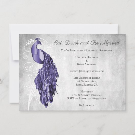 パープルピーコックリハーサルディナー招待状 招待状 (正面)