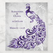 パープルピーコックリーフつる植物結婚ズワインラベル ワインラベル (シングルラベル)