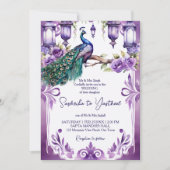パープルピーコックヴィンテージガーデン結婚インディアン 招待状 (正面)