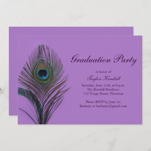 パープルピーコック卒業招待状 招待状 (正面/裏面)