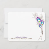 パープルピーコック羽毛フラットノートカード 招待状 (正面)