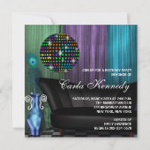 パープルピーコック鏡ボールディスコ誕生日パーティー 招待状 (裏面)