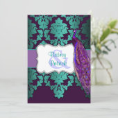 パープルピーコック&ティール(緑がかった色)ダマスクウェディング招待状 招待状 (スタンド正面)