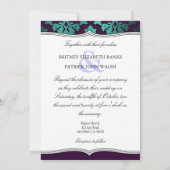 パープルピーコック&ティール(緑がかった色)ダマスクウェディング招待状 招待状 (裏面)