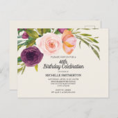 パープルピーチウォーターフローラアイボリー40th誕生日 ポストカード (正面/裏面)