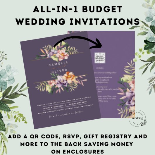 パープルピーチサマーフローラ結婚式QRコードを招待