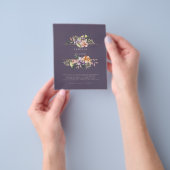 パープルピーチサマーフローラ結婚式QRコードを招待 チラシ (手)