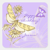 パープルピーチバタフライステッカー スクエアシール (正面)