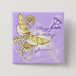 パープルピーチバタフライボタン 缶バッジ