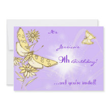 パープルピーチバタフライ招待状カード
