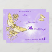 パープルピーチバタフライ招待状カード 招待状 (正面/裏面)