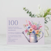 パープルピーチフラワーのじょうろ 100歳の誕生日 招待状 (スタンド正面)