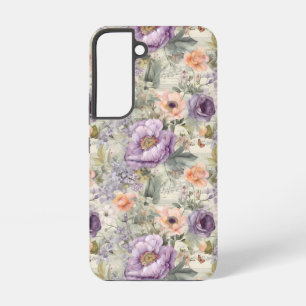パープルピーチフラワー フローラル ヴィンテージ シャビーシック SAMSUNG GALAXY S22ケース