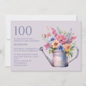 パープルピーチフローラ散水缶100誕生日 招待状 (正面)