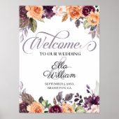 パープルピーチフローラ秋の結婚式ウェルカムサイン ポスター (正面)