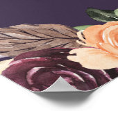 パープルピーチフローラ秋の結婚式ウェルカムサイン ポスター (角)