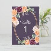 パープルピーチフローラ秋の結婚式テーブル番号 招待状 (スタンド正面)